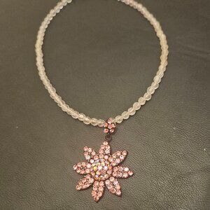 RHINESTONE PINK FLOWER NECKLACE